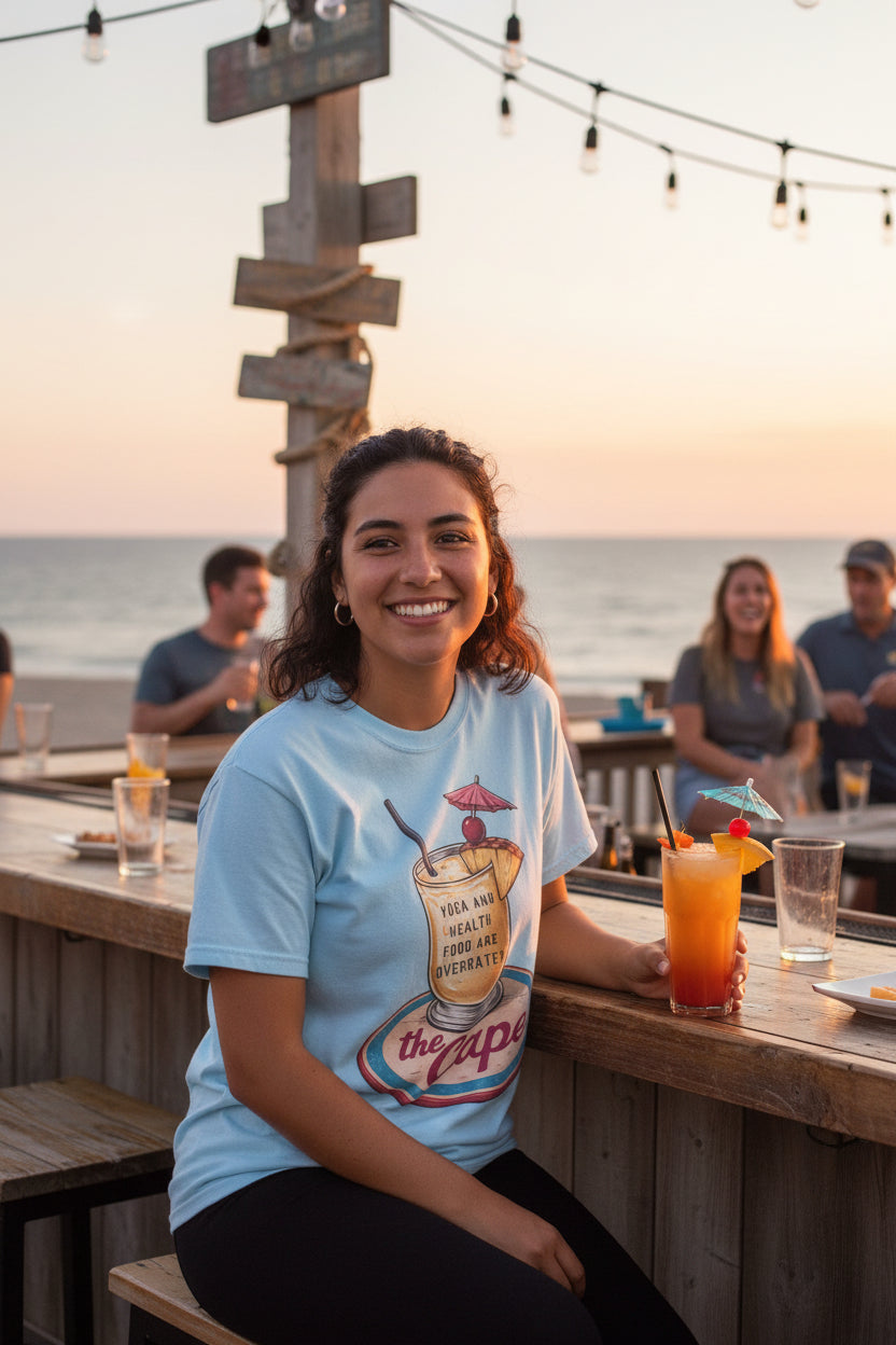 "Yoga and Health Food Are Overrated" Tropical Cocktail Tee